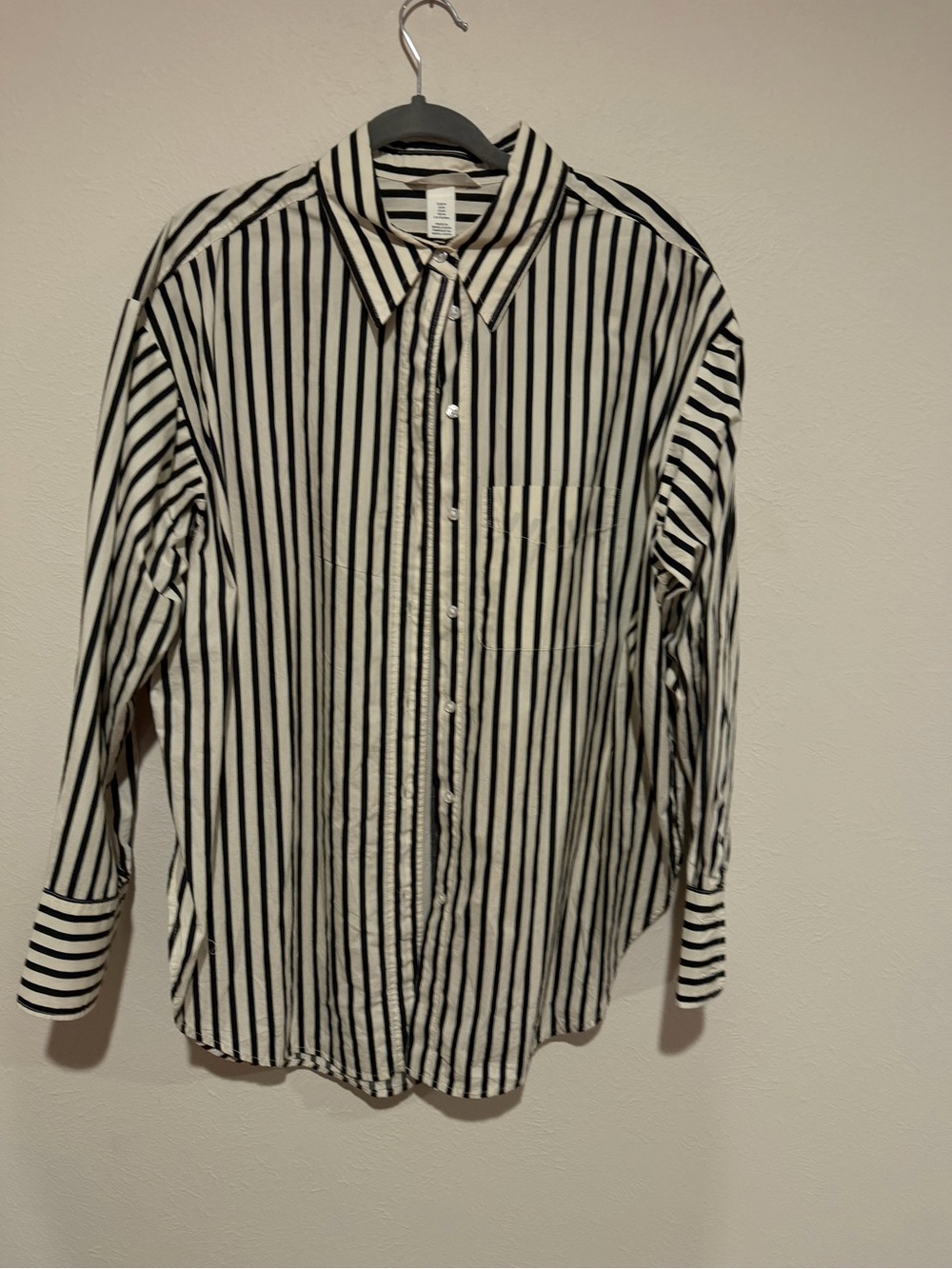 Women Black and White Vertical Stripe Button-Up Shirt